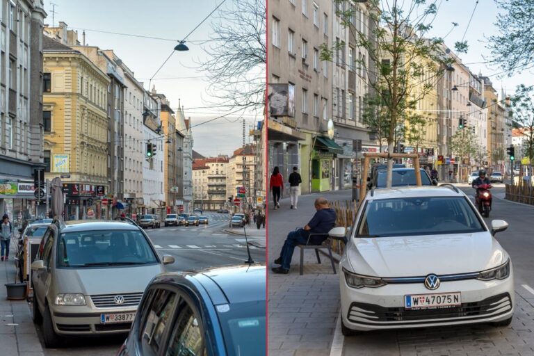 parkende Autos auf einer Straße in Wien