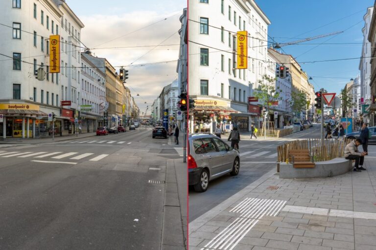 Straße vor und nach dem Umbau