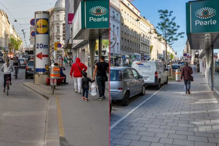 Straße in Wien-Margareten vor und nach dem Umbau
