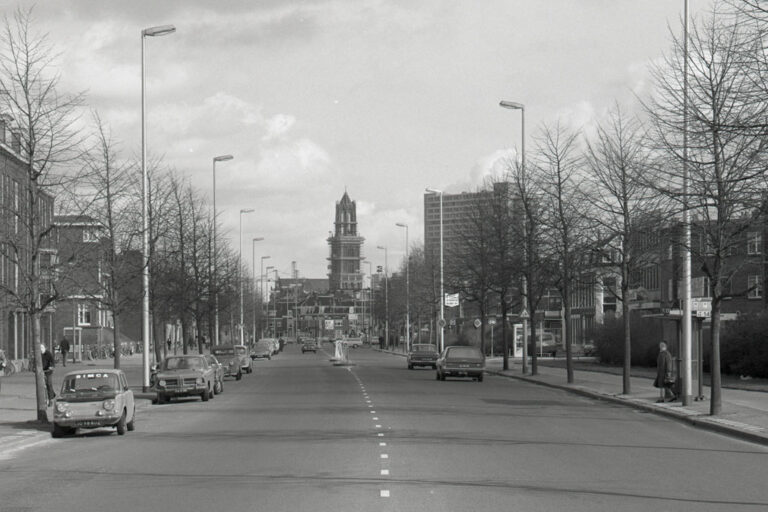 Straße, Autos, Bäume, Blick auf eine Kirche