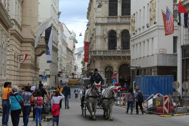 Fiaker fährt durch die Herrengasse, Bauarbeiten