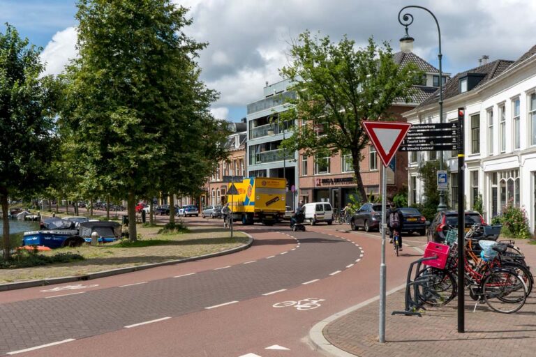 Straße in Utrecht, Bäume, Radstreifen