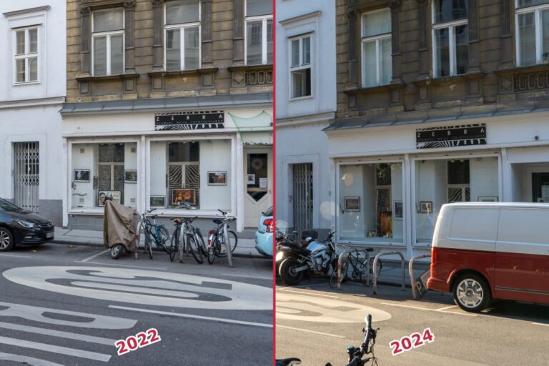 Burggasse, Wien-Neubau, Erdgeschoß, Altbauten, Räder, Autos, Straße