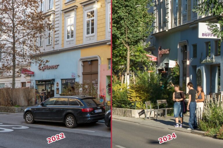 Straße vor und nach einer Umgestaltung, Wien