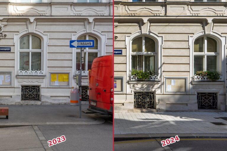 Erdgeschoßfassade eines alten Hauses in Wien-Neubau