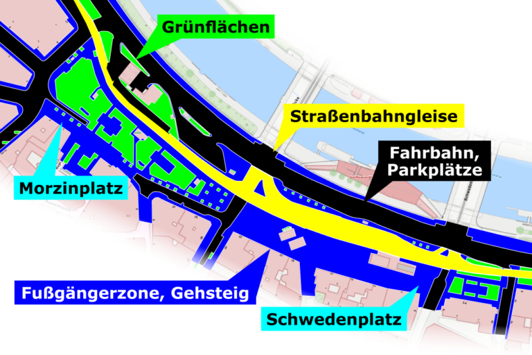 Karte von Schwedenplatz, Morzinplatz und Teilen des Franz-Josefs-Kais